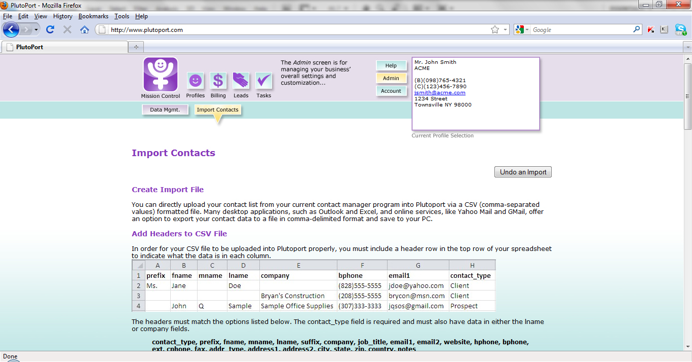 PlutoPort Importing Contacts